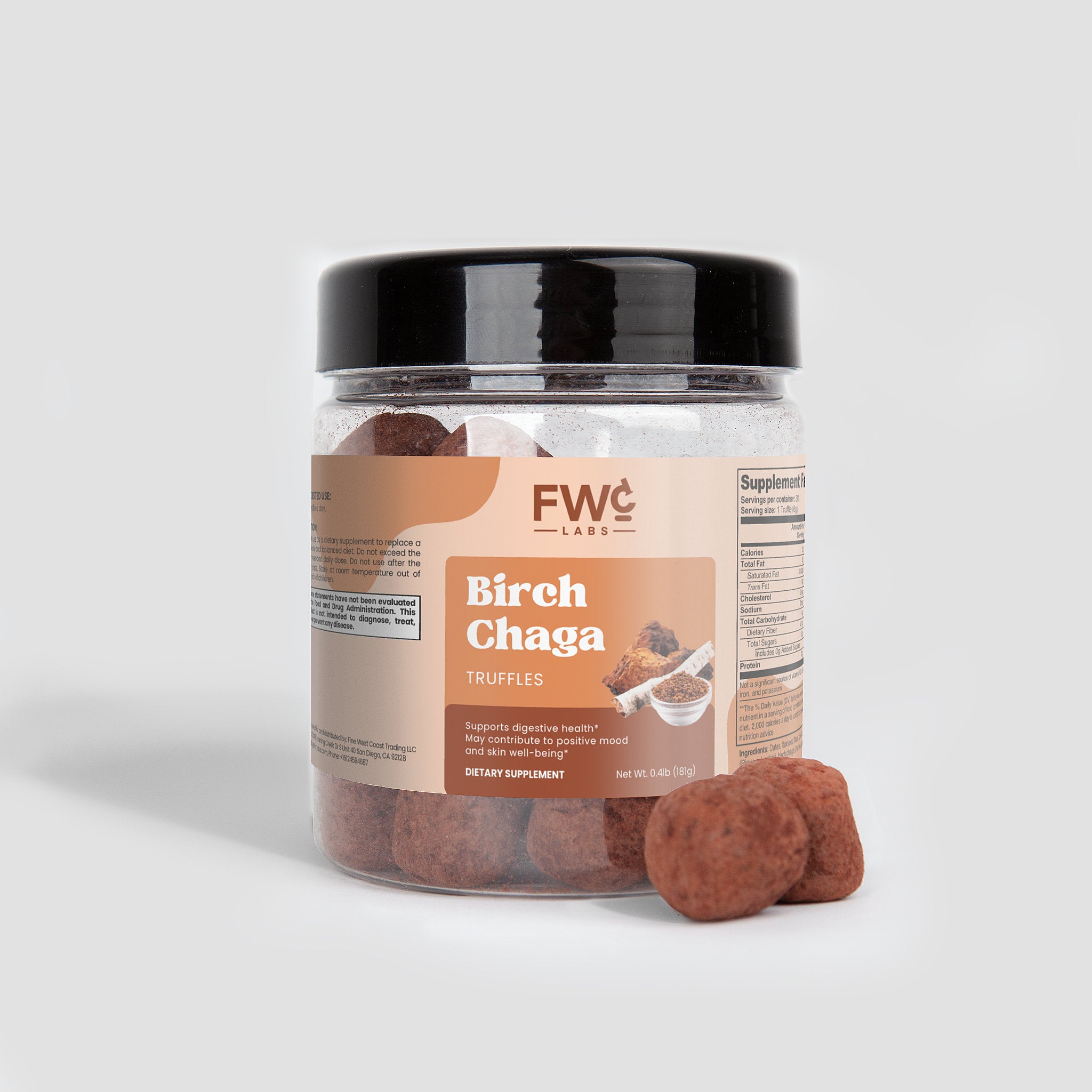 Birch Chaga Truffles - Premium Whole Food Wellness Bites with Chaga Extract & Pine Bark | Chocolate Flavor Daily Nutrient Support - Non-GMO & Plant-Based - 30 Truffles