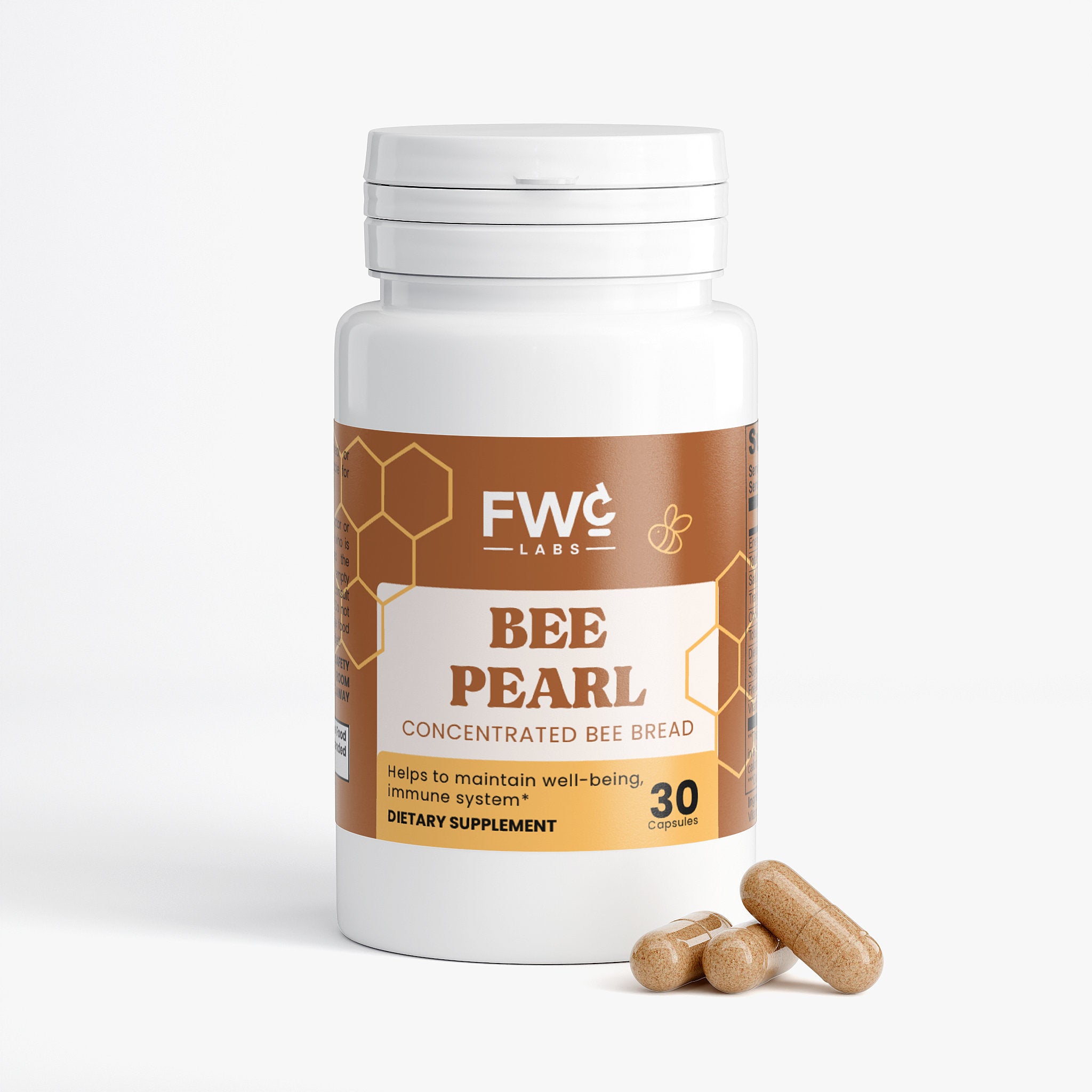 FWCLABS Bee Pearl Nutrient Concentrate - Premium Freeze-Dried Bee Bread Extract with Vitamin C | Whole-Food Daily Vitality Supplement - Gluten-Free & Vegetarian - 30 Capsules